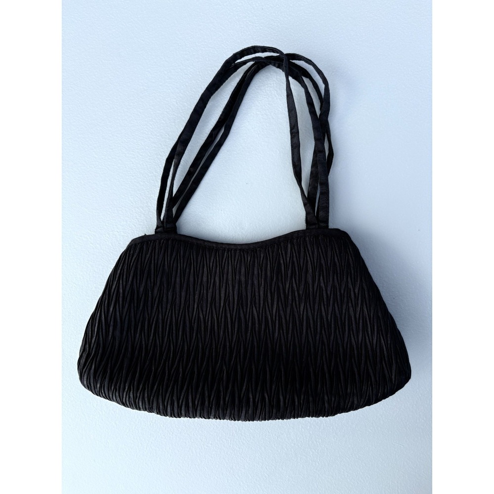 Vintage 1970/80s Whiting & Davis Millie Evening Handbag Purse Black Ruched 8 in.